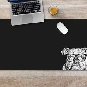 English Bulldog Large Desk Mat, Dog Mousepad, Black Desk Pad, Mouse Pad or Keyboard Wrist Rest, Bulldog Mom Dog Dad Office Desk Decor Gift