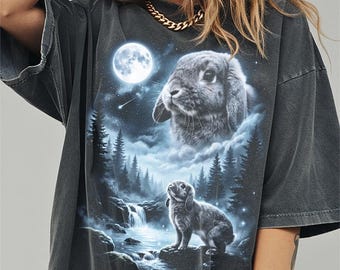Camiseta de conejo Holland Lop aullando a la luna, divertida camiseta de Halloween con colores cómodos de conejito, regalos