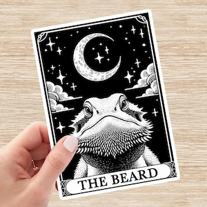 Bearded Dragon Sticker, Beardie Decal, Tarot Card Sticker, Lizard Lover Gift, Vinyl Sticker, Bearded Dragon Tank Decor, Laptop Sticker