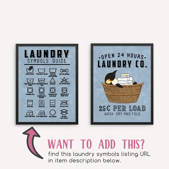 Penguin Laundry Sign, Animal Laundry Room Decor, Wash Dry Fold