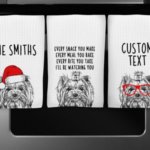 Yorkshire Terrier Kitchen Towel, Christmas Tea Towel, Funny Yorkie Dog Hand Towels, Custom Waffle Towel, Personalized Housewarming Gift