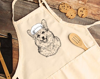 Corgi Apron, Corgi Mom Aprons with pockets, Dog Lovers Cooking Baking Apron For Women, Men, Kitchen Chef Gifts, Hostess Gift Ideas