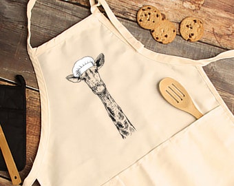 Giraffe Apron, Giraffe Aprons with pockets, Safari Animal Cooking Baking Apron For Women, Men, Kitchen Chef Gifts, Hostess Gift Ideas