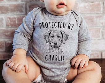 Protected by Dog Baby Bodysuit, Protected by a Rhodesian Ridgeback Baby Clothes, Dog Baby Shower Gift Baby Announcement Toddler Kids T Shirt