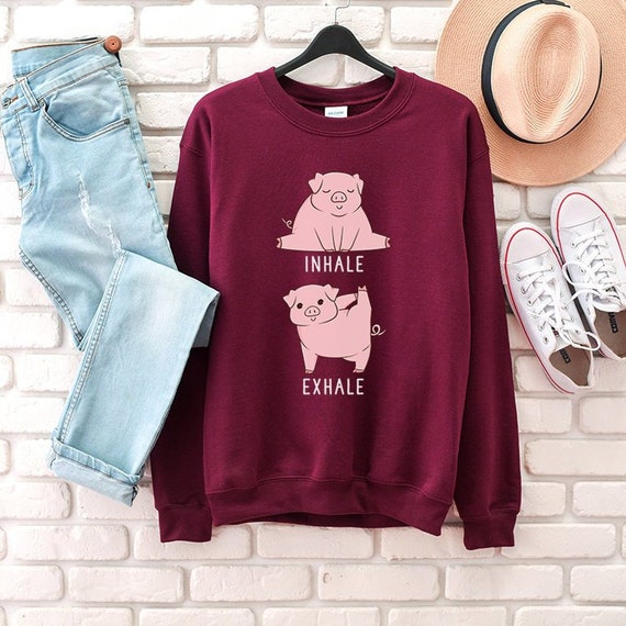 Inhale Exhale Pig Sweatshirt Yoga Farm Animal Hoodie Funny - Etsy