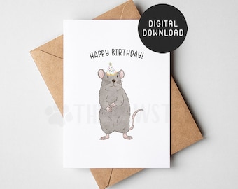 PRINTABLE Rat Birthday Card, Rat Happy Birthday Card, Cute Birthday Cards for Rat lovers, Rat Mom Gift