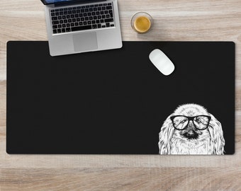 Pekingese Large Desk Mat, Dog Mom Mousepad, Black Desk Pad, Mouse Pad or Keyboard Wrist Rest, Pekingese Dog Dad Office Desk Decor Gift
