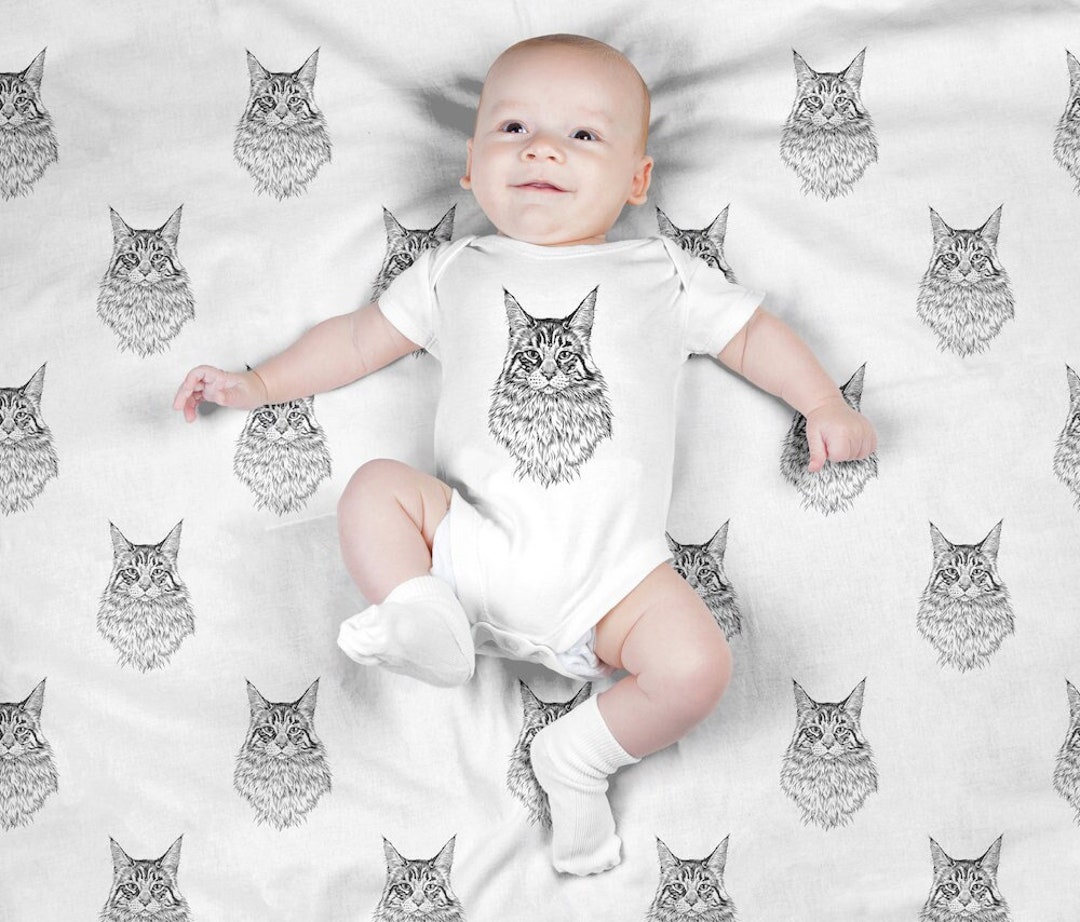 Maine Coon Cat Baby Blanket, Cat Kitten Swaddle Blanket Set, Newborn
