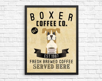 Coffee Wall Decor, Boxer Kitchen Art Print, Dog Coffee Wall Art, Coffee Shop Sign, Vintage Coffee Bar Decor, Boxer Dog Kitchen Poster