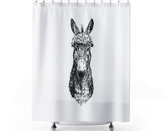 Donkey Farmhouse Shower Curtain, Farm Animal Shower Curtains Set, Bath Curtain, Bath Mat, Bathroom Decor, Cottage Housewarming Gifts