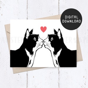 Cartão de feliz dia dos namorados para impressão, cartão de amor de gato smoking para ele, ela, cartão de aniversário de casamento para marido, esposa, namorado namorada