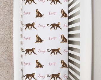 Custom Crib Sheet, Monkey Baby Changing Table Cover, Personalized Boy Girl Baby Bedding Sheet, Safari Animal Newborn Baby Shower Gift