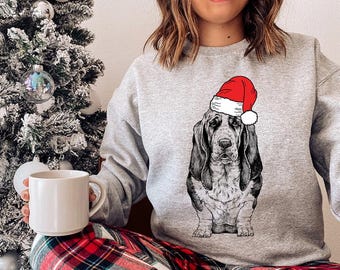Sweat de Noël Basset Hound, chemise de Noël Père Noël Basset Hound, pull de Noël pour maman chien, cadeaux de Noël pour amoureux de Basset Hound