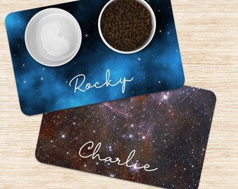 Custom Dog Mat, Galaxy Space Personalized Pet Placemat, Custom Name Cat Bowl Dog Food Bowl Mat, Dog Cat Feeding Mat, New Puppy Gift
