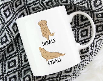 Inhale Exhale Golden Retriever Yoga Mug, Dog 11 oz Coffee Mugs, Funny 15 oz Coffee Mug, Golden Retriever Gifts Cup Mug, Glass