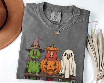 Spooky Eclectus Parrot Halloween Shirt, Retro Pumpkin Witch Ghost Comfort Colors Tshirt, Funny Bird Lover Gift