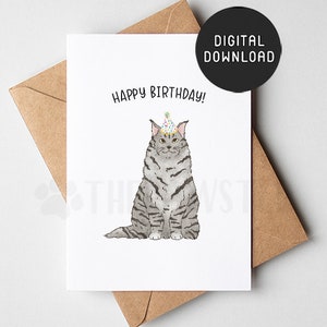 PRINTABLE Maine Coon Birthday Card, Happy Birthday Card from cat, Cat Mom Cat Dad Birthday Cards from the cat, Maine Coon Cat mom gift