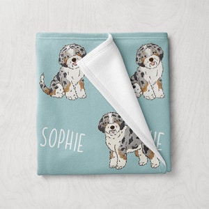 Aussiedoodle Blanket, Custom Name Doodle Dog Blanket, Personalized Baby Blanket, Custom Pet Blanket, Dog Themed Gifts, Baby Girl Boy Blanket
