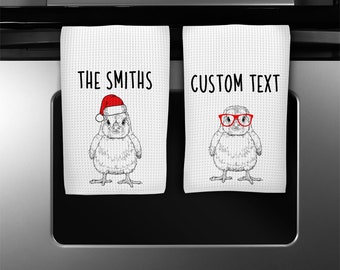 Chick Kitchen Towel, Christmas Tea Towel, Funny Farm Animal Hand Towels, Custom Waffle Weave Towel, Farmhouse Christmas Decor Gift