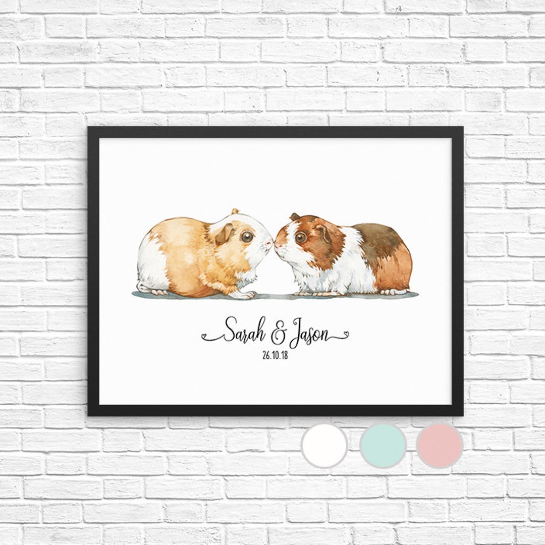 Guinea Pig Wall Art, Custom Name Print, Personalized Couple Wedding