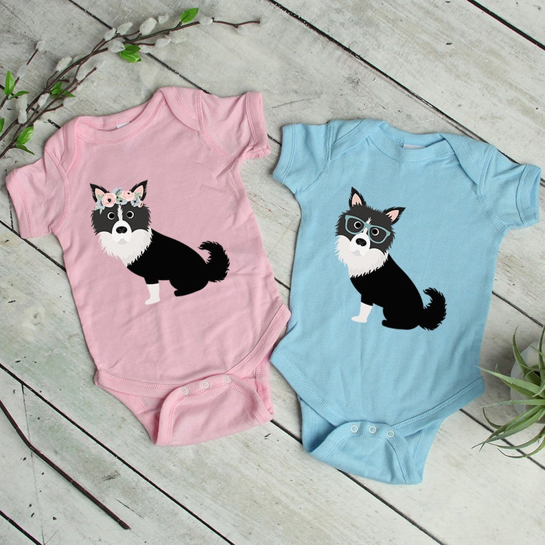 Floral Black Border Collie Baby Bodysuit Nerdy Dog Bodysuit Etsy