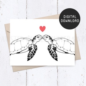 AFDRUKBARE Happy Valentines Day Card, Turtle Love Card voor hem, haar, huwelijksverjaardagskaart voor man, vrouw, vriend-vriendin