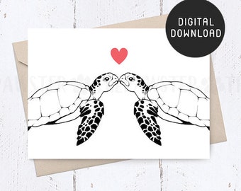 PRINTABLE Happy Valentines Day Card, Turtle Love Card for him, her, Wedding Anniversary Card for Husband, Wife, Boyfriend Girlfriend