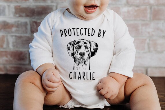 Protected by Dog Baby Bodysuit Protected by a Great Dane Baby Clothes Dog Baby Shower Gift Baby Announcement Toddler Kids Youth T Shirt Etsy Canada