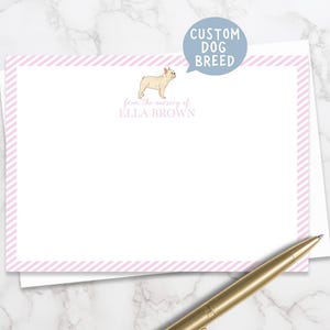 Custom Dog Baby Thank You Card featuring personalized baby name and dog breed art. Great for baby shower thank you note cards, with envelope in a baby notecard set.