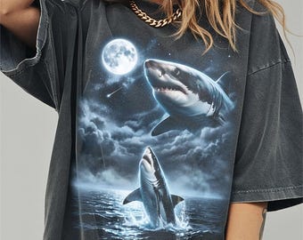 Shark Howling at Moon Shirt, Funny Ocean Animal Comfort Colors Halloween Tshirt, Gifts