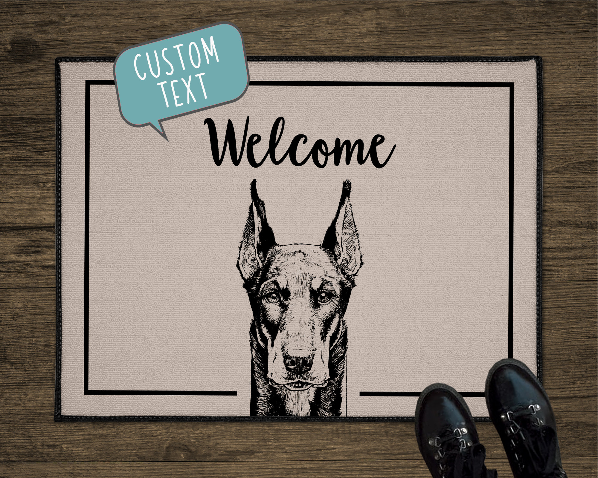 Doberman Pinscher Door Mat, Dobie Dog Custom Front Doormat