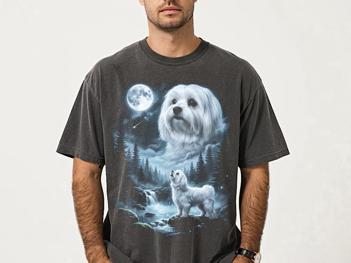 Maltese Howling to the Moon Shirt, Funny Dog Comfort Colors Halloween ...