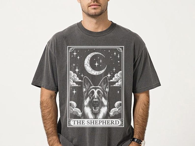 Funny and Cute Comfort Colors shirt for German Shepherd and Tarot Card lovers! This Tarot Card The German Shepherd Dog art tshirt or sweatshirt is a perfect gift for GSD Mom, Alsatian Dad and Dog Lover.