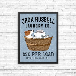 Jack Russell Terrier Laundry Wall Decor, Wash Dry Fold Laundry Art Print, Dog Wall Art, Laundry Room Sign, Vintage Poster Laundry Room Decor