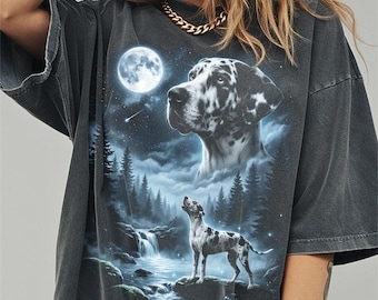 Camiseta de Gran Danés aullando a la luna, divertida camiseta de Halloween con colores que brindan comodidad al perro, regalos