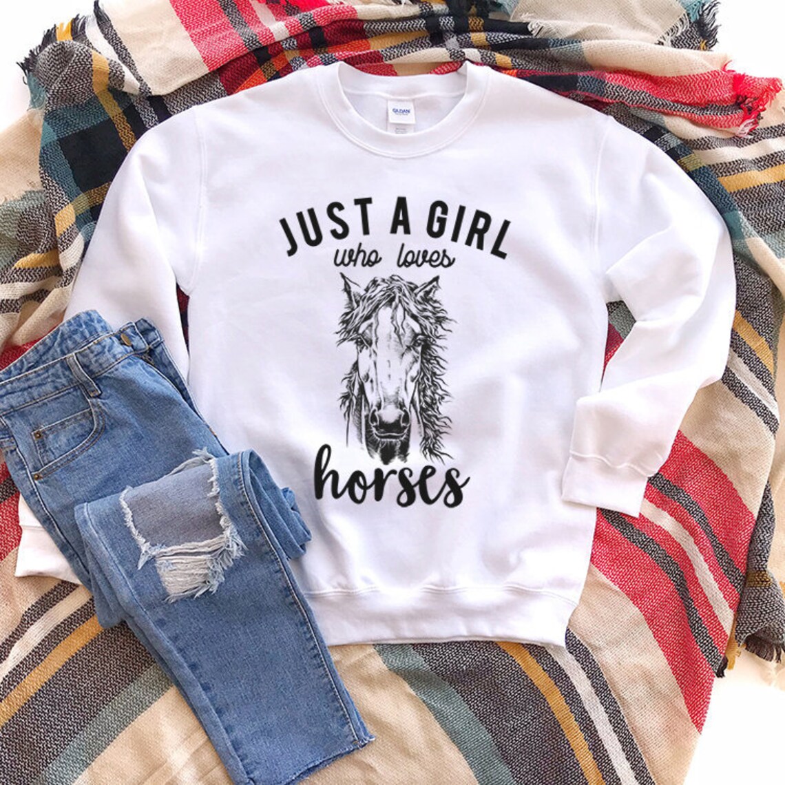 Just a Girl Who Loves Horses Sweatshirt Horse Hoodie Farm Etsy