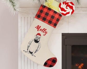 Custom Macaw Christmas Stocking, Personalized Family Bird Stockings, Blue Macaw Parrot Christmas Gift Decor Baby Girl Boy Christmas Stocking