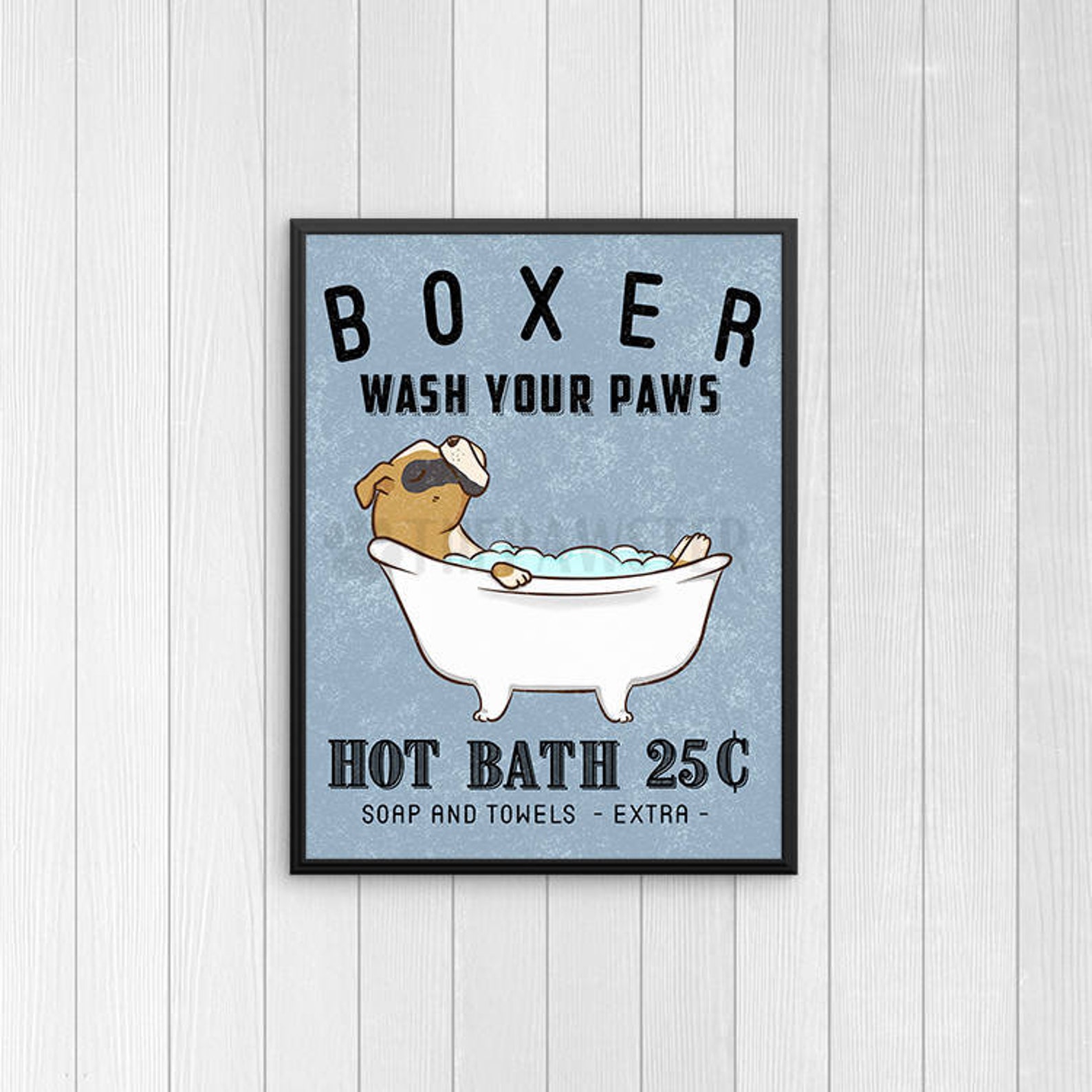 Boxer Bathroom Wall Decor Dog Funny Bathroom Art Print Wall Etsy