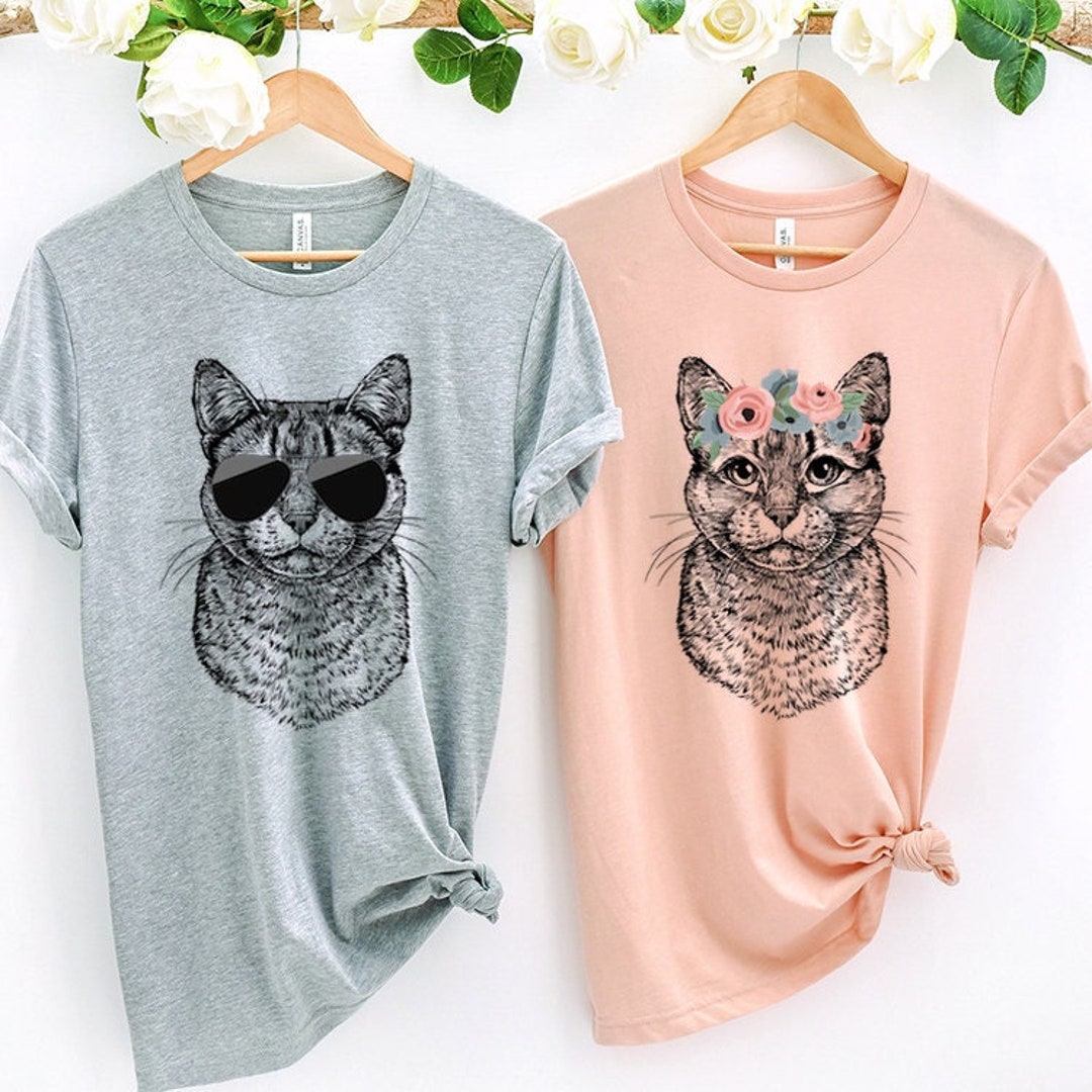 Russian Blue Cat Shirt, Floral or Sunglasses Cat Tshirt, Tee for Kitten Mom, Cat Dad, Gift for