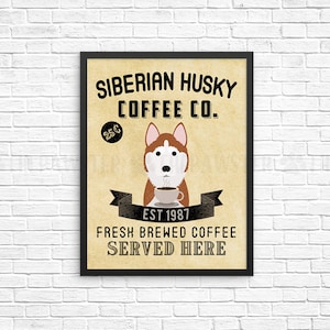 Coffee Wall Decor, Copper Siberian Husky Kitchen Art Print, Dog Coffee Wall Art, Coffee Shop Sign, Vintage Coffee Bar Decor, Kitchen Poster