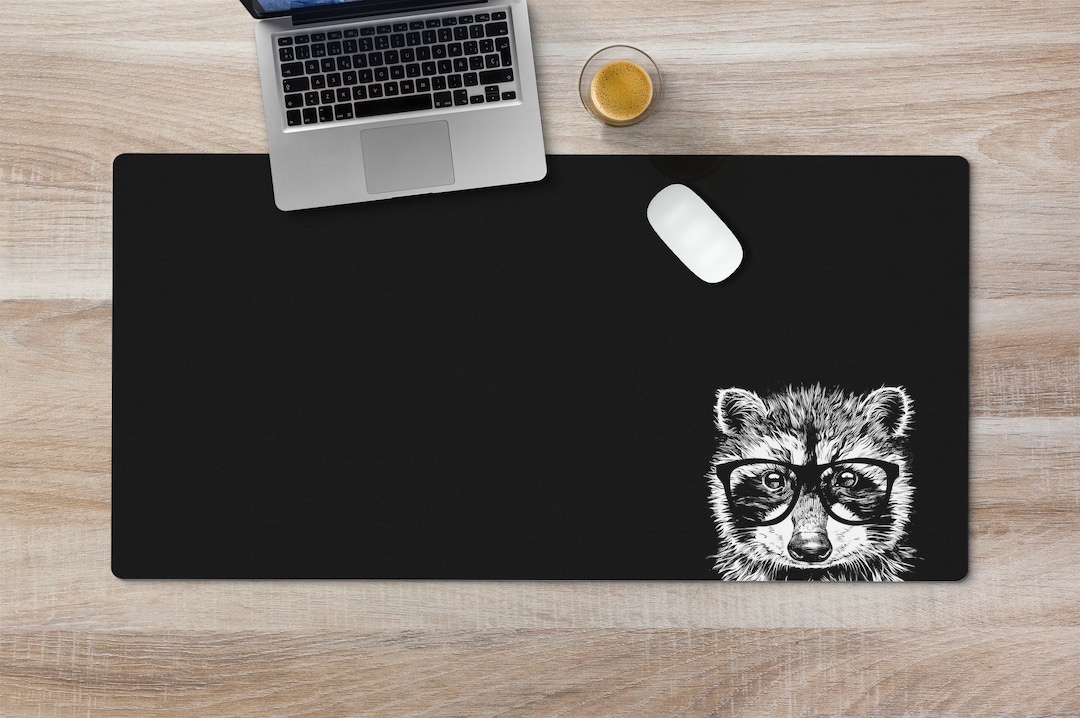 Desk Racoons Raccoon Large Desk Mat, Animal Mousepad, Black Desk Pad, Mouse Pad or ...
