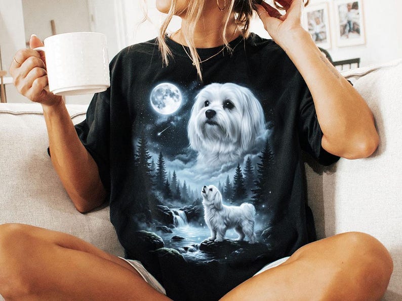 Maltese Howling to the Moon Shirt, Funny Dog Comfort Colors Halloween ...