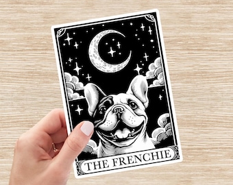 Frenchie Sticker, French Bulldog Decal, Dog Tarot Card Sticker, Frenchie Mom Gift, Dog Vinyl Sticker, Laptop Sticker, Water Bottle Sticker