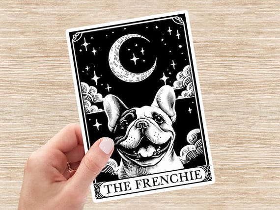 Frenchie Sticker, French Bulldog Decal, Dog Tarot Card Sticker, Frenchie Mom Gift, Dog Vinyl Sticker, Laptop Sticker, Water Bottle Sticker