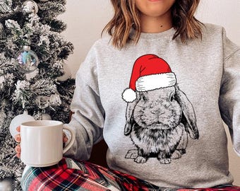 Rabbit Christmas Sweatshirt, Santa Bunny Christmas Shirt, Holland Lop Christmas Sweater, Rabbit Mom Bunny Lover Christmas Gifts