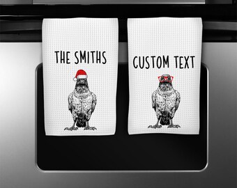 Crow Kitchen Towel, Christmas Tea Towel, Funny Raven Animal Hand Towels, Custom Waffle Weave Towel, Bird Personalized Housewarming Gift