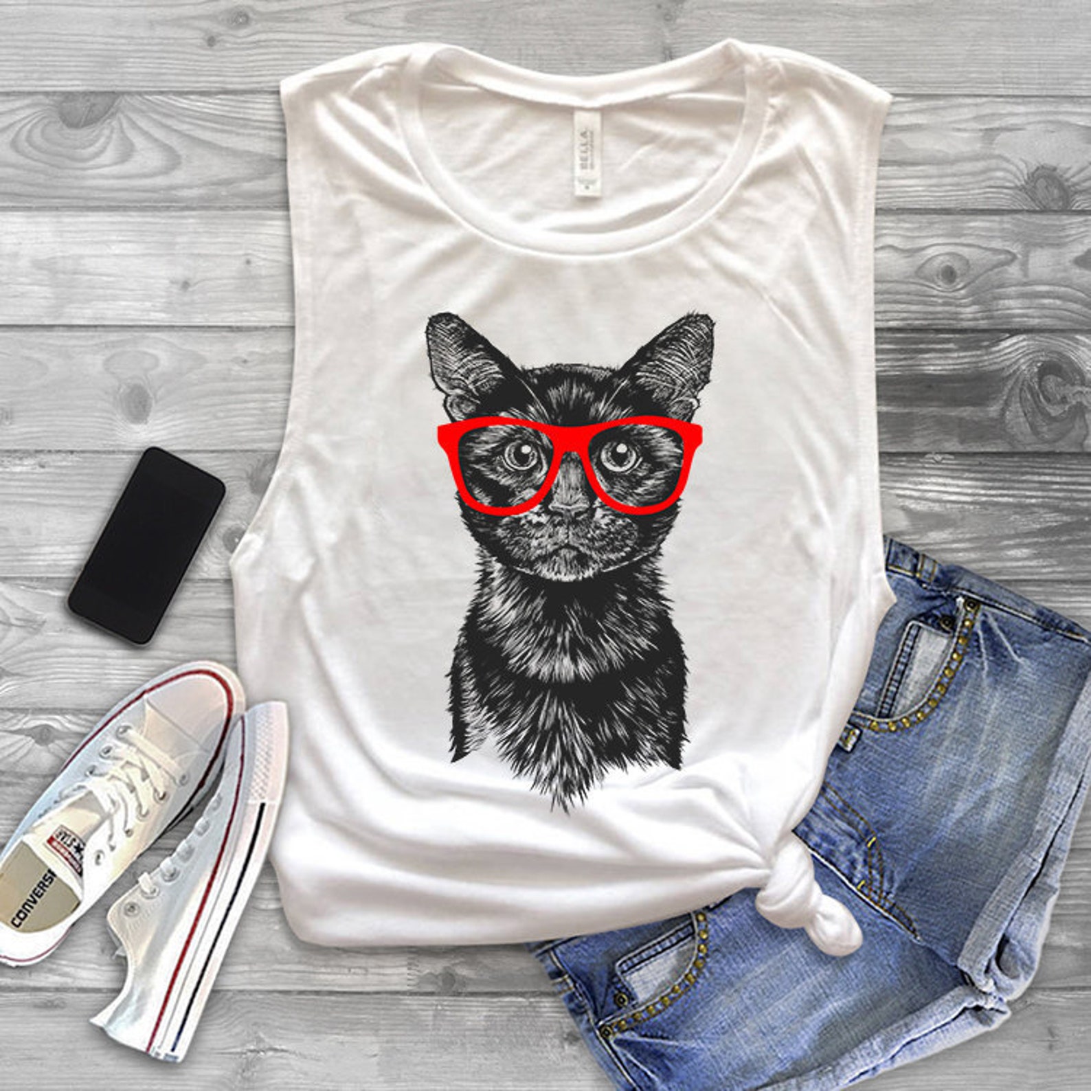 Black Cat Tank Top Hipster Nerdy Black Cat Yoga Workout Tank Etsy
