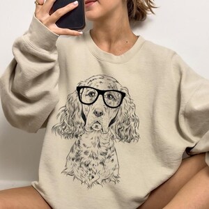 Funny and Cute Nerdy Dog Wearing Glasses shirt for English Setter lovers! This English Setter Dog art tshirt, tank top, kids tee, youth or sweatshirt is a perfect gift for English Setter Mom, English Setter Dog Dad and Dog Lover.