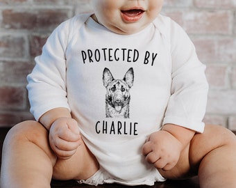 Protected by Dog Baby Bodysuit, Protected by a Belgian Malinois Baby Clothes, Dog Baby Shower Gift, Baby Announcement, Toddler Kids T Shirt