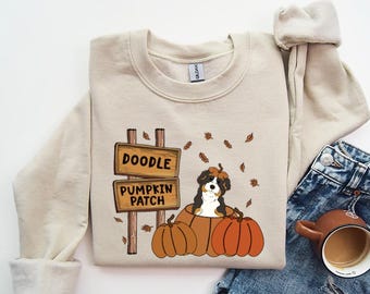Bernedoodle Sweatshirt, Fall Doodle Dog Mom Pumpkin Patch Sweatshirt, Thanksgiving Autumn Sweater, Bernedoodle Halloween Hoodie or Tshirt